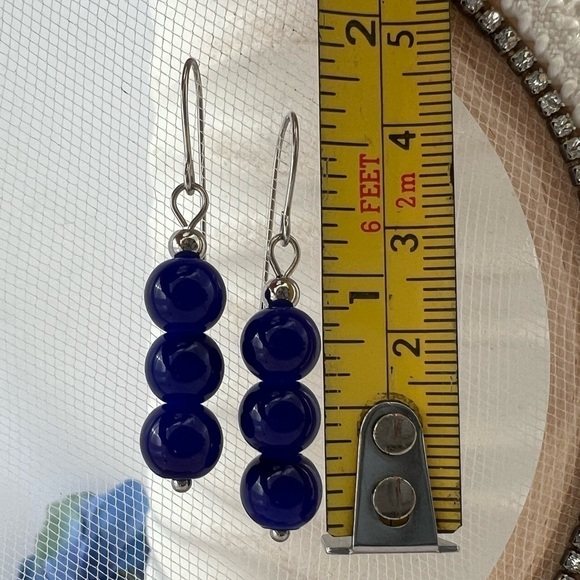 Dangle Earrings Cobalt Blue Stainless Steel - Picture 7 of 12